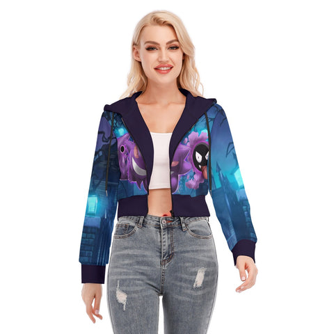 Ghost Trio:  Women's Crop Top Hoodie With Zipper Closure